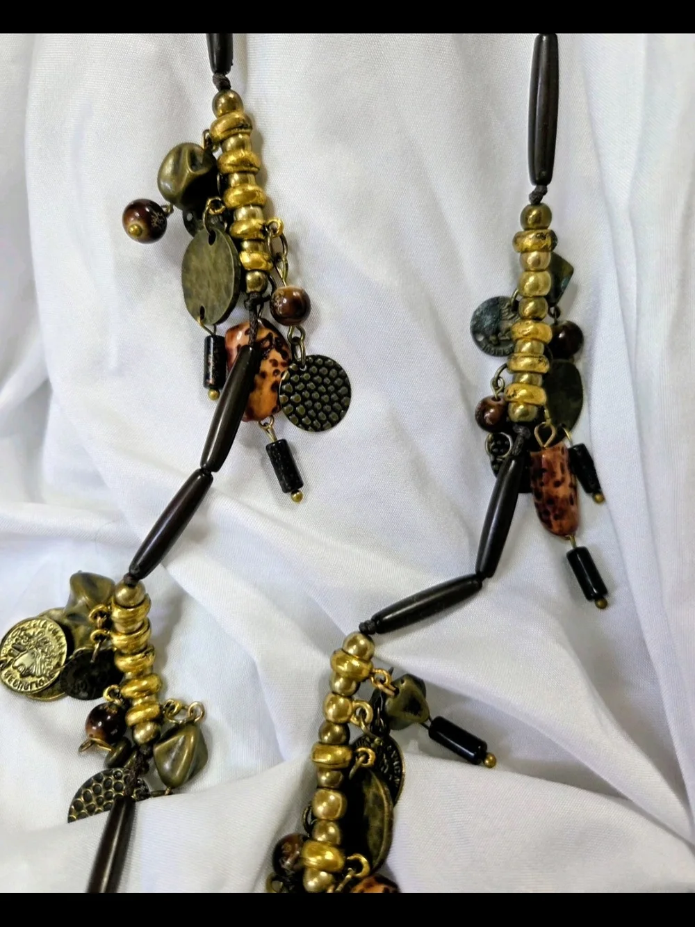 Artisan Layered Bead and Charm Necklace in Olive and Brown